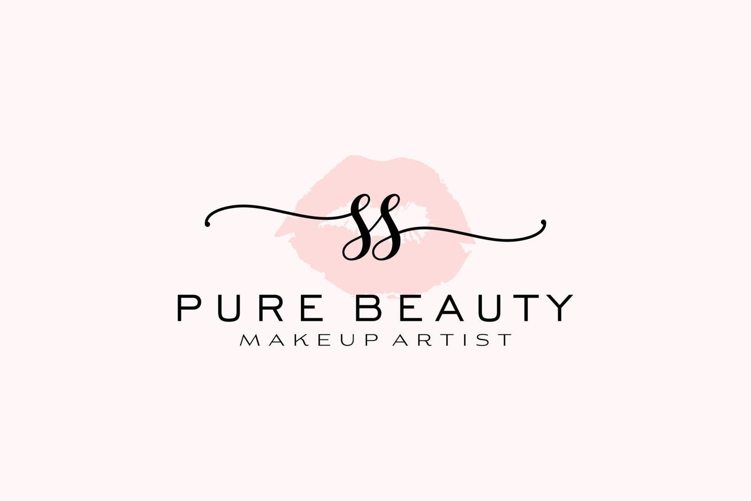 Initial SS Watercolor Lips Premade Logo Design, Logo for Makeup Artist Business Branding, Blush Beauty Boutique Logo Design, Calligraphy Logo with creative template. vector