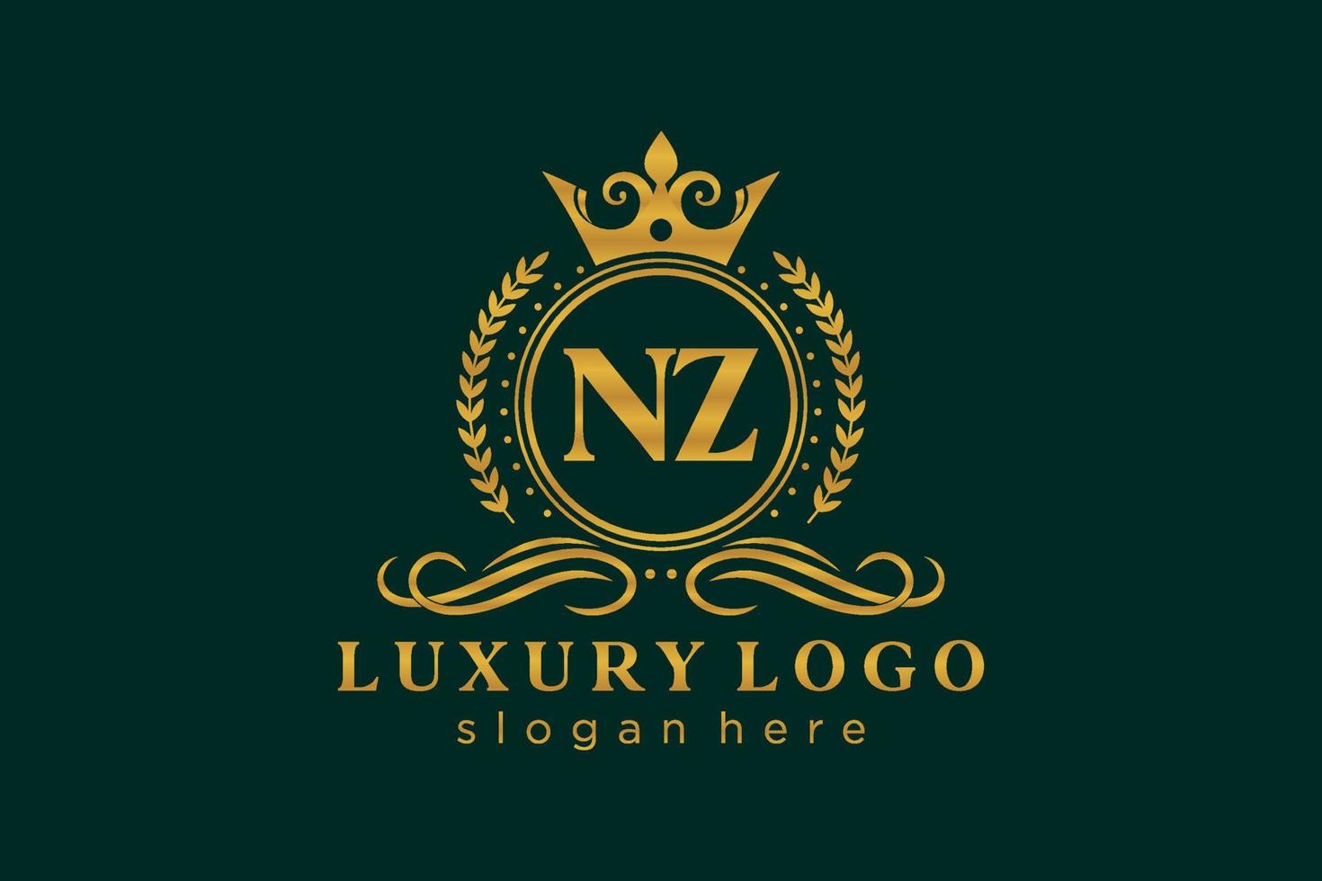 Initial NZ Letter Royal Luxury Logo template in vector art for Restaurant, Royalty, Boutique, Cafe, Hotel, Heraldic, Jewelry, Fashion and other vector illustration.