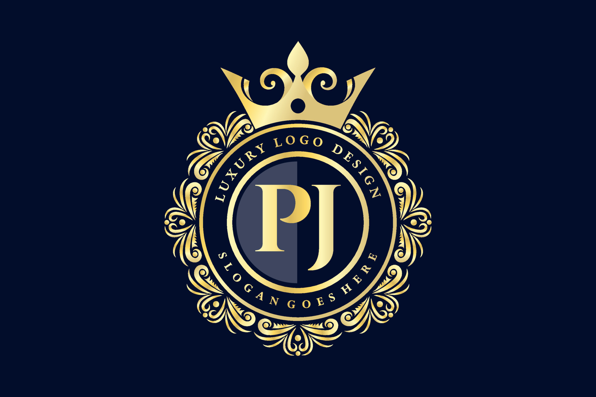 PJ Initial Letter Gold calligraphic feminine floral hand drawn heraldic