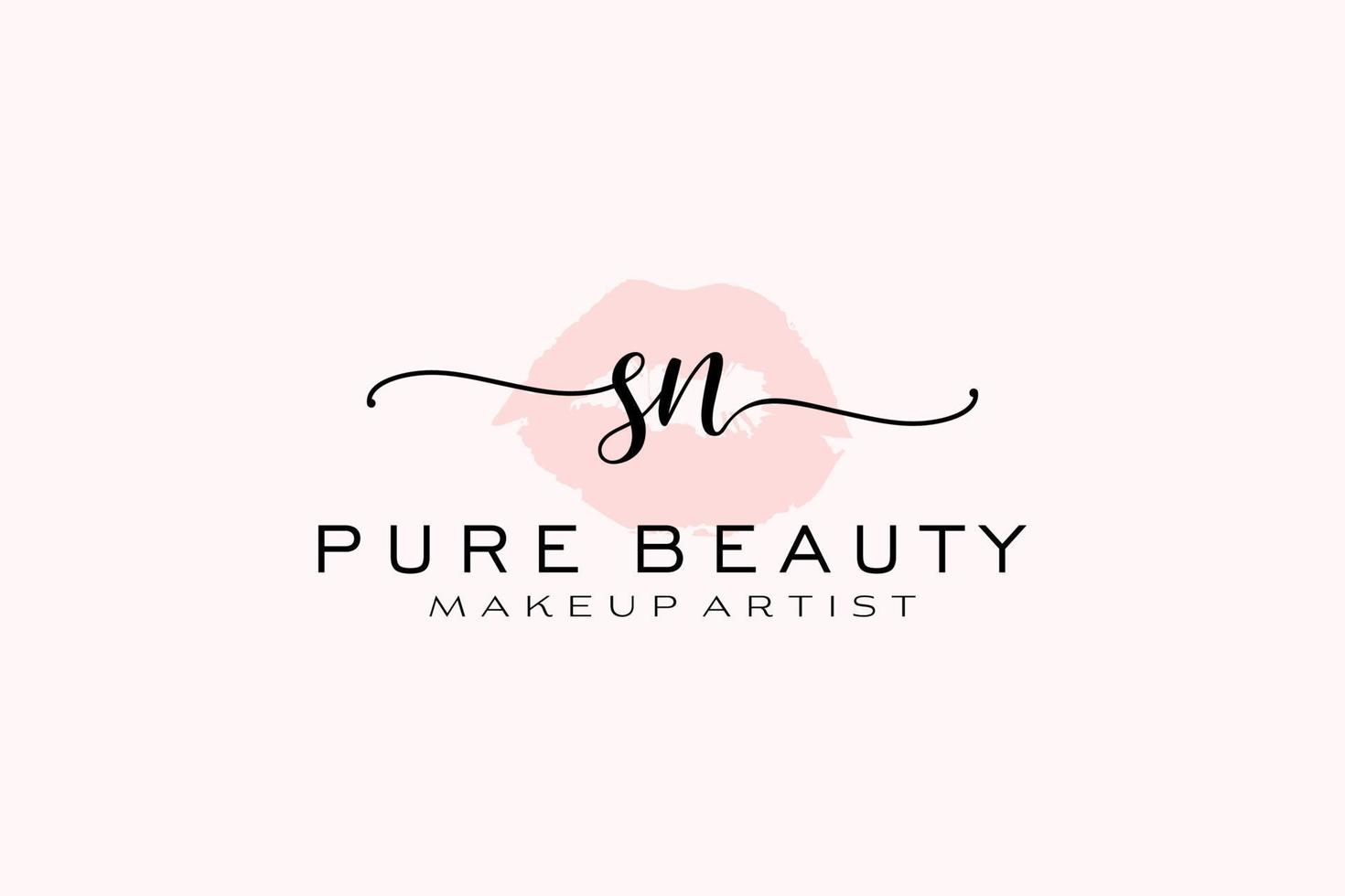 Initial SN Watercolor Lips Premade Logo Design, Logo for Makeup Artist Business Branding, Blush Beauty Boutique Logo Design, Calligraphy Logo with creative template. vector