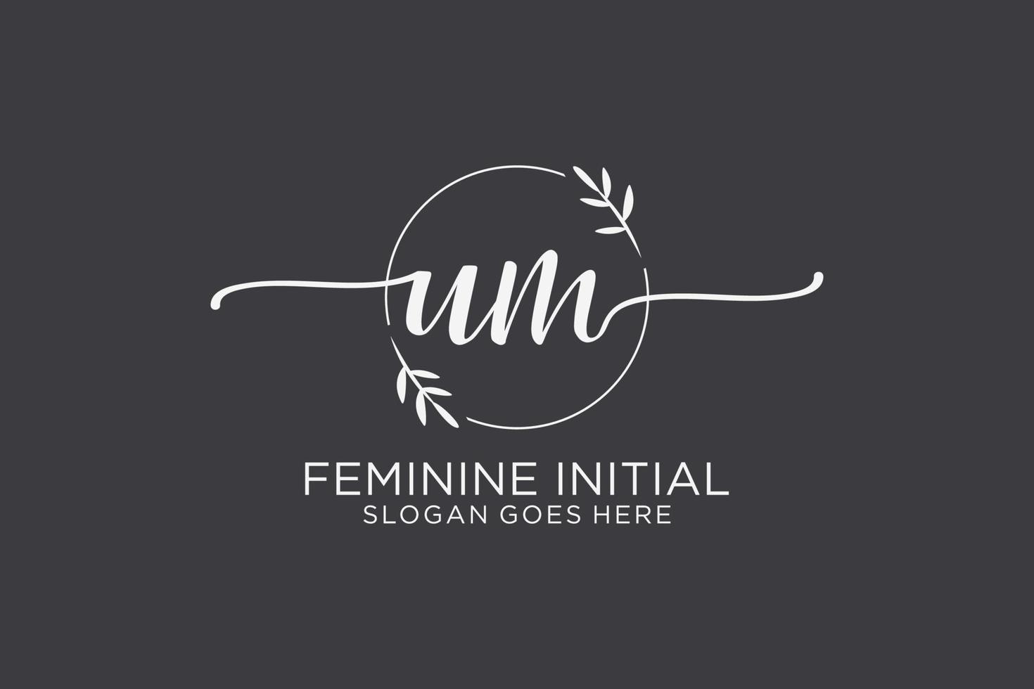 Initial UM beauty monogram and elegant logo design handwriting logo of initial signature, wedding, fashion, floral and botanical with creative template. vector