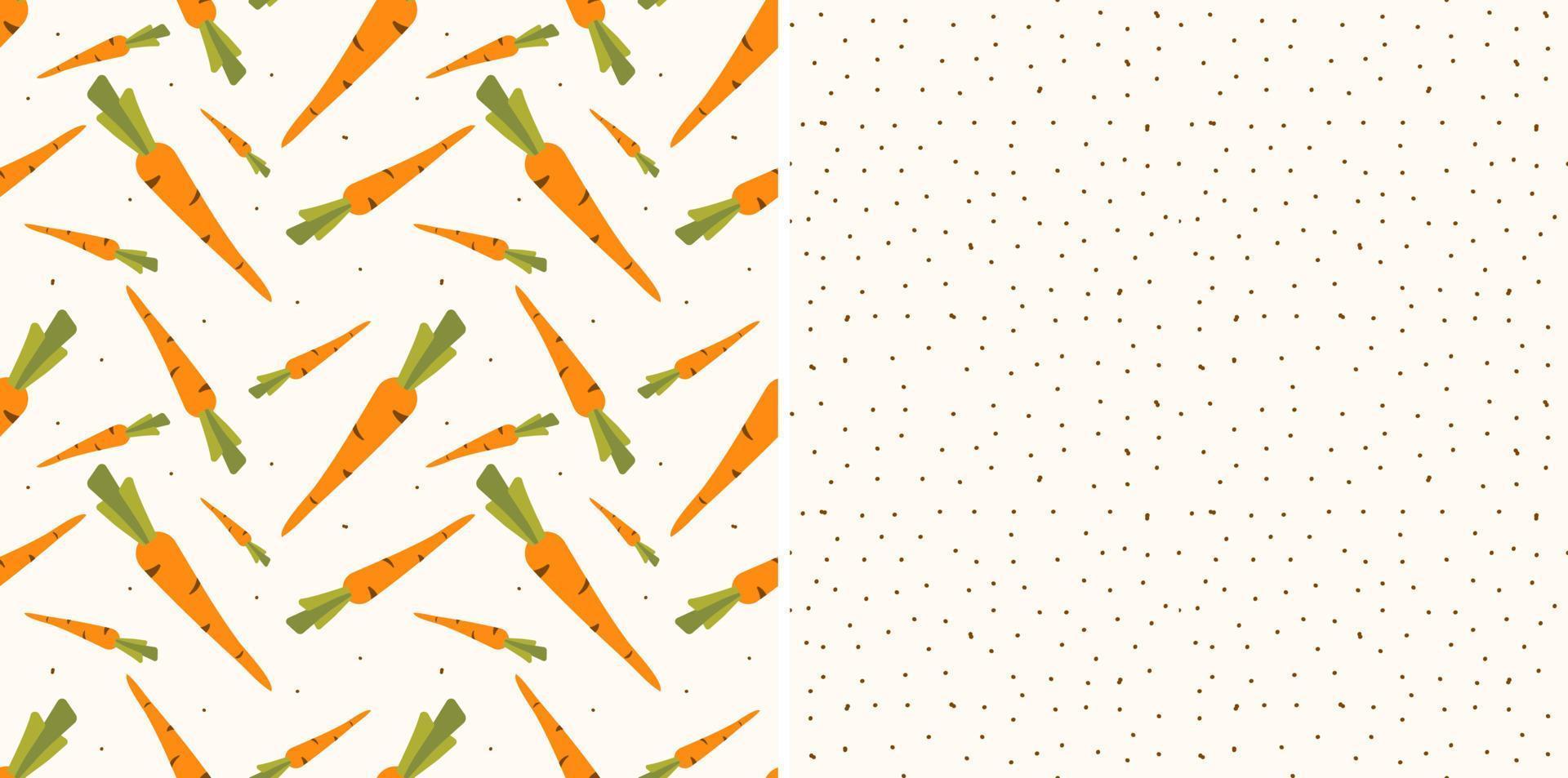 Seamless Pattern Set. Seamless vector carrot and polka dot pattern. Set of patterns for kids to print fabric or packaging.