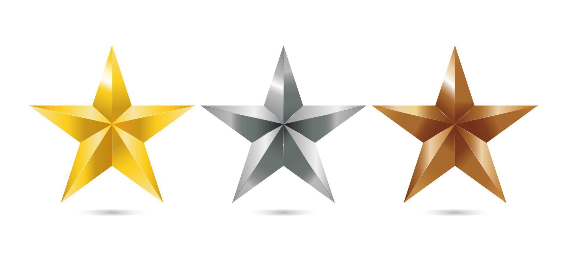 Vector illustration of stars. Three stars gold, silver and bronze for medals. Stars for places.