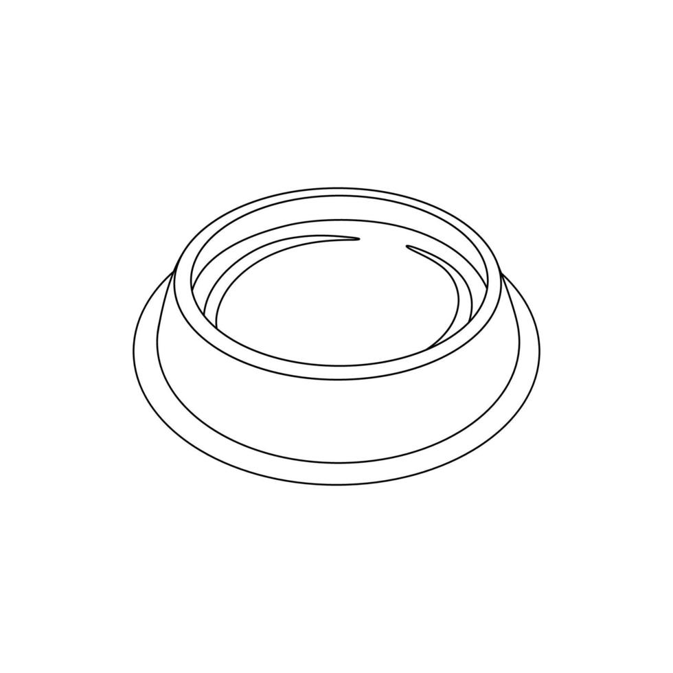 Bowl for dog pet in doodle style, vector illustration. Animal bowl outline for print and design. Isolated black element on white background. Graphic icon, symbol food pet