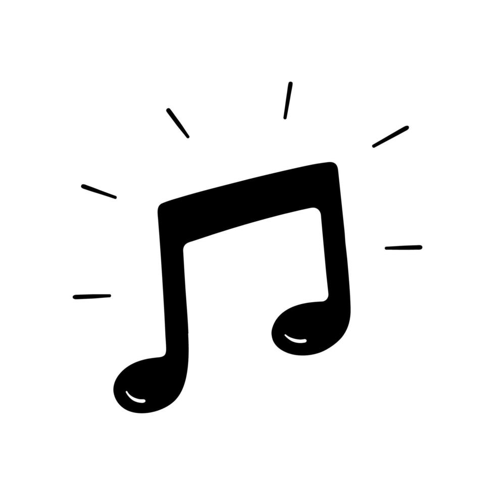 silueta de nota musical en estilo simple, ilustración vectorial. icono de sonido para impresión y diseño. símbolo de melodía para estudio y juego de preguntas. elemento aislado sobre un fondo blanco. signo de nota musical, dibujado a mano vector