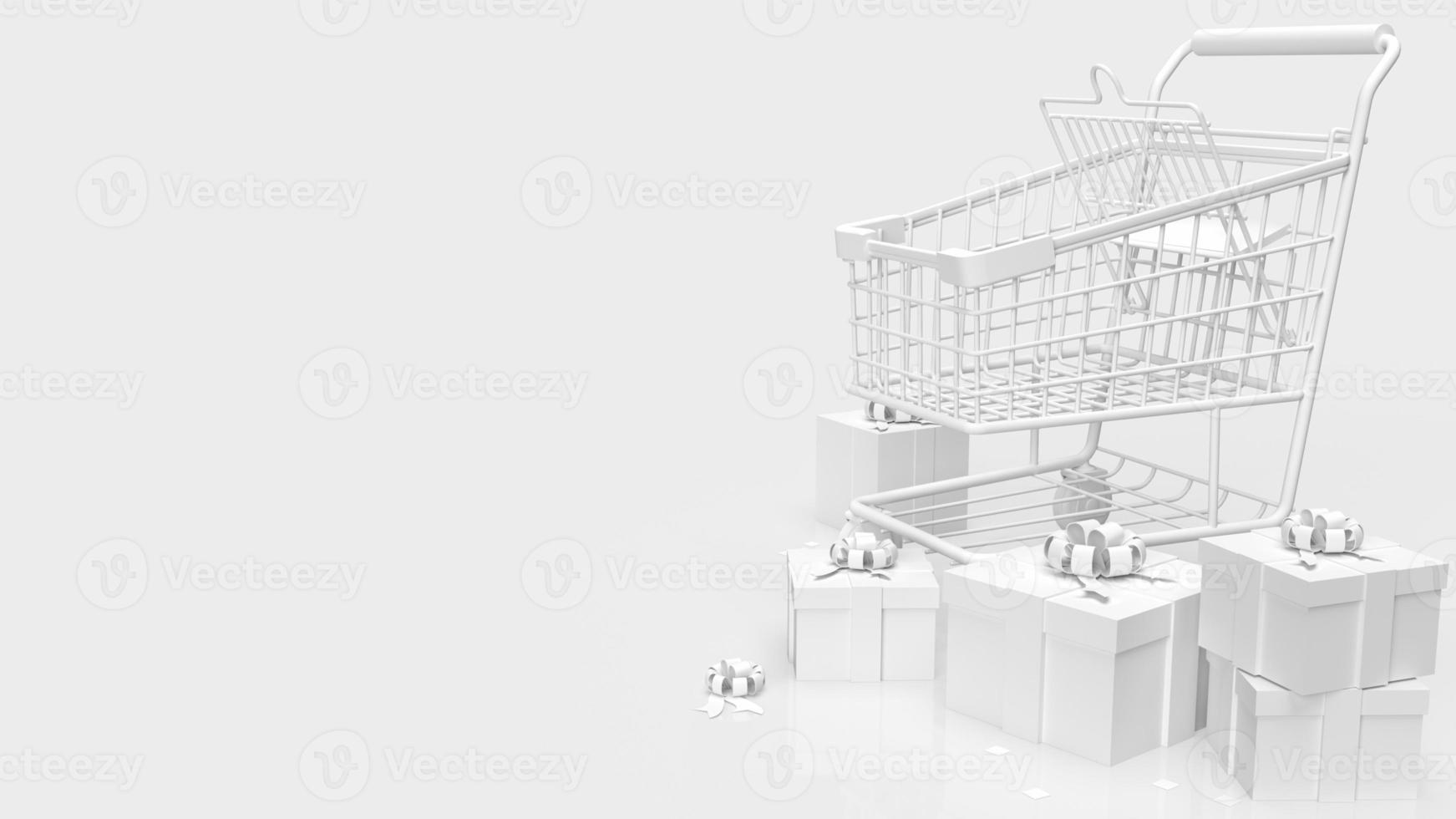 The white gift box  and shopping cart on white background  3d rendering photo