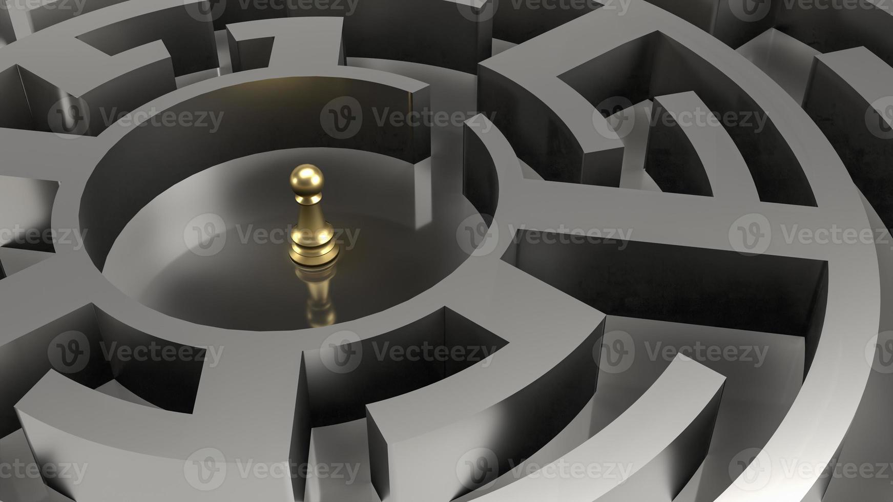 The gold chess in maze for business concept 3d rendering photo