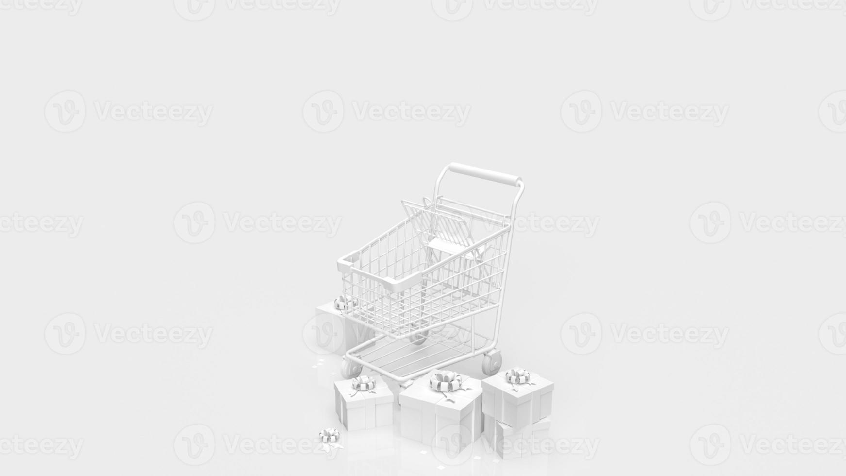 The white gift box  and shopping cart on white background  3d rendering photo