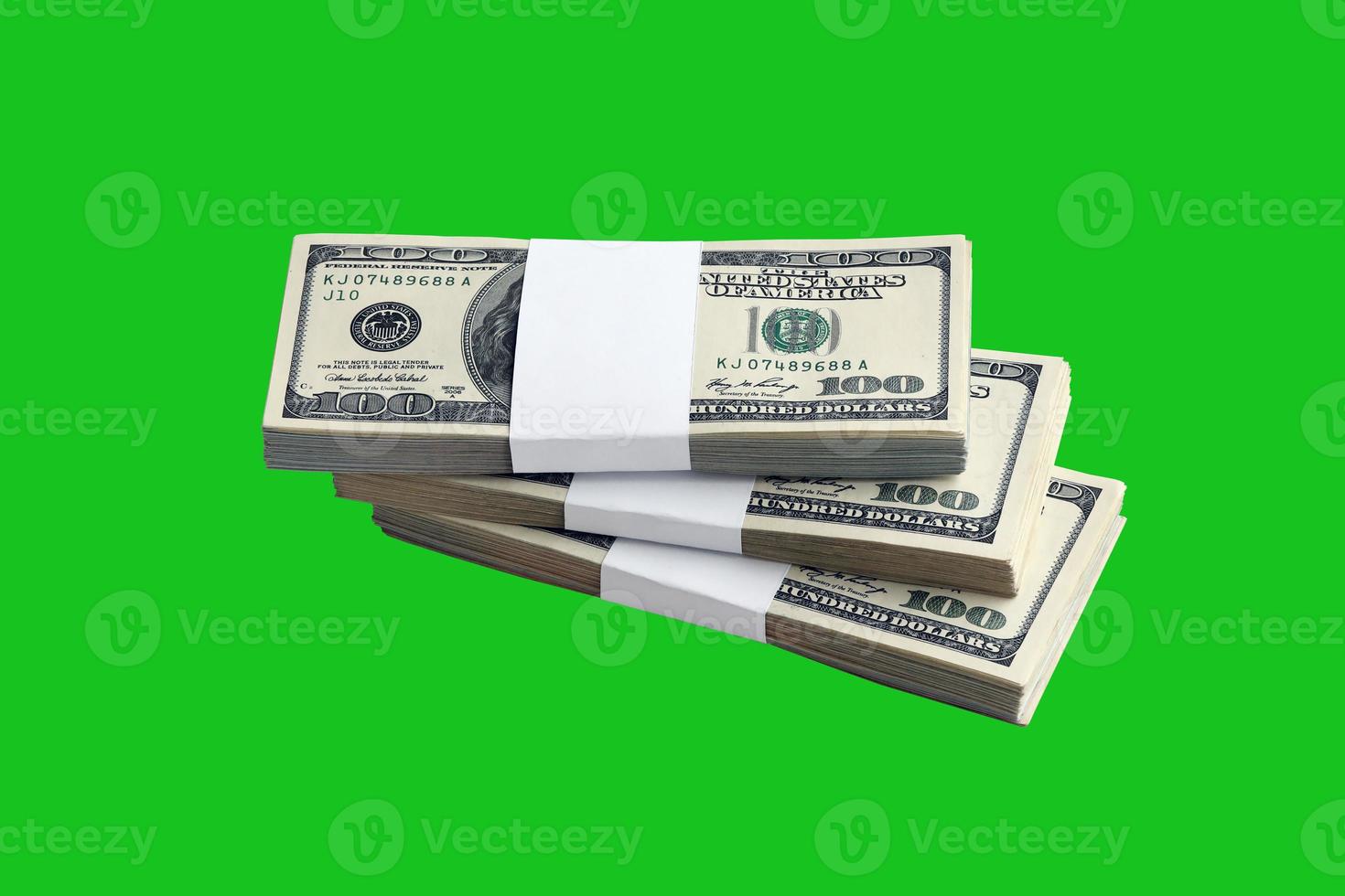 fajo de billetes de dólar estadounidense aislado en verde chroma keyer. paquete de dinero americano con alta resolución en máscara verde perfecta foto
