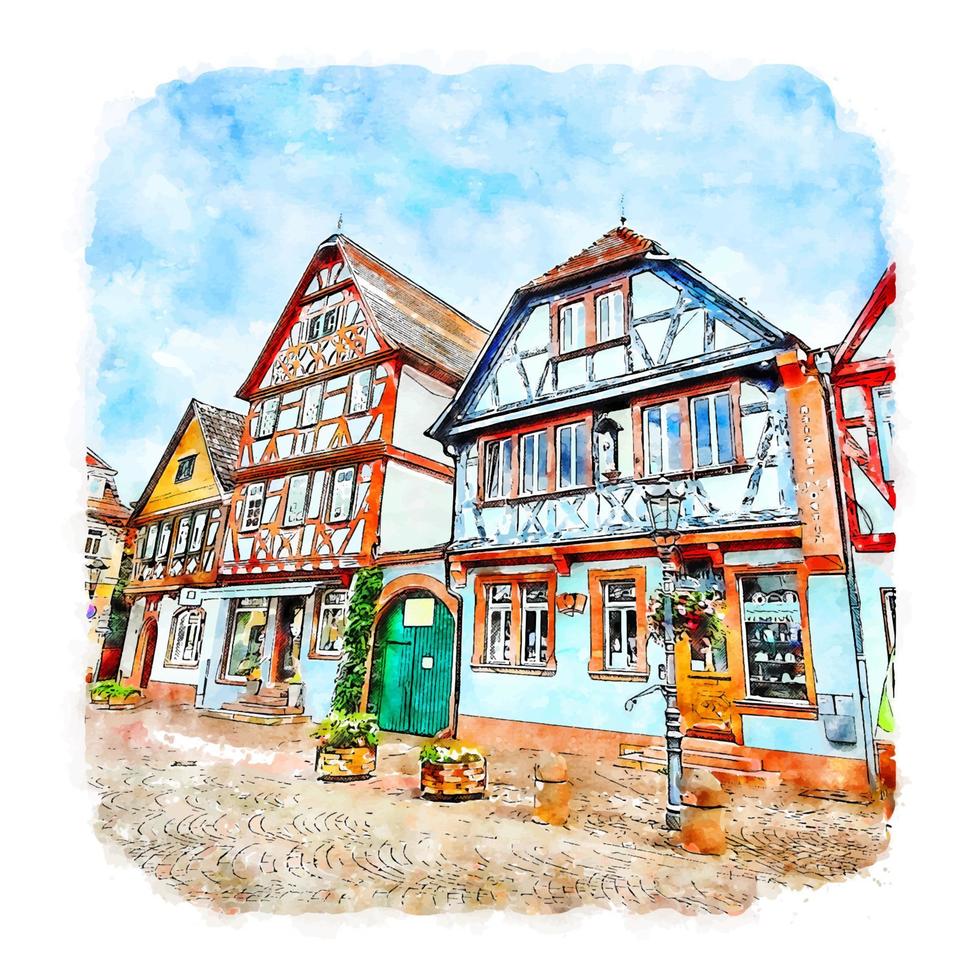 Seligenstadt Germany Watercolor sketch hand drawn illustration vector