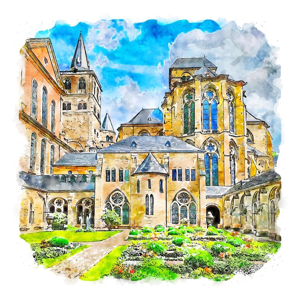 Trier Germany Watercolor sketch hand drawn illustration vector