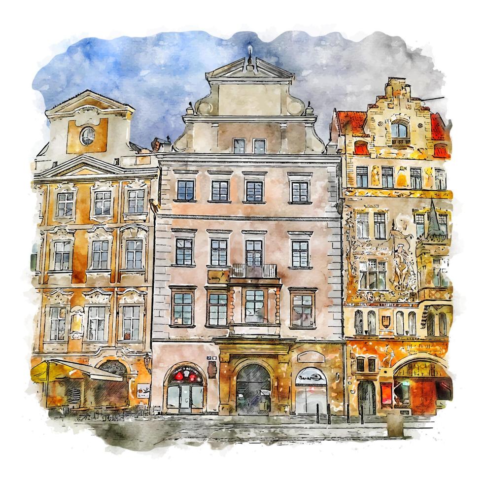 Prague Czech Republic Watercolor sketch hand drawn illustration vector