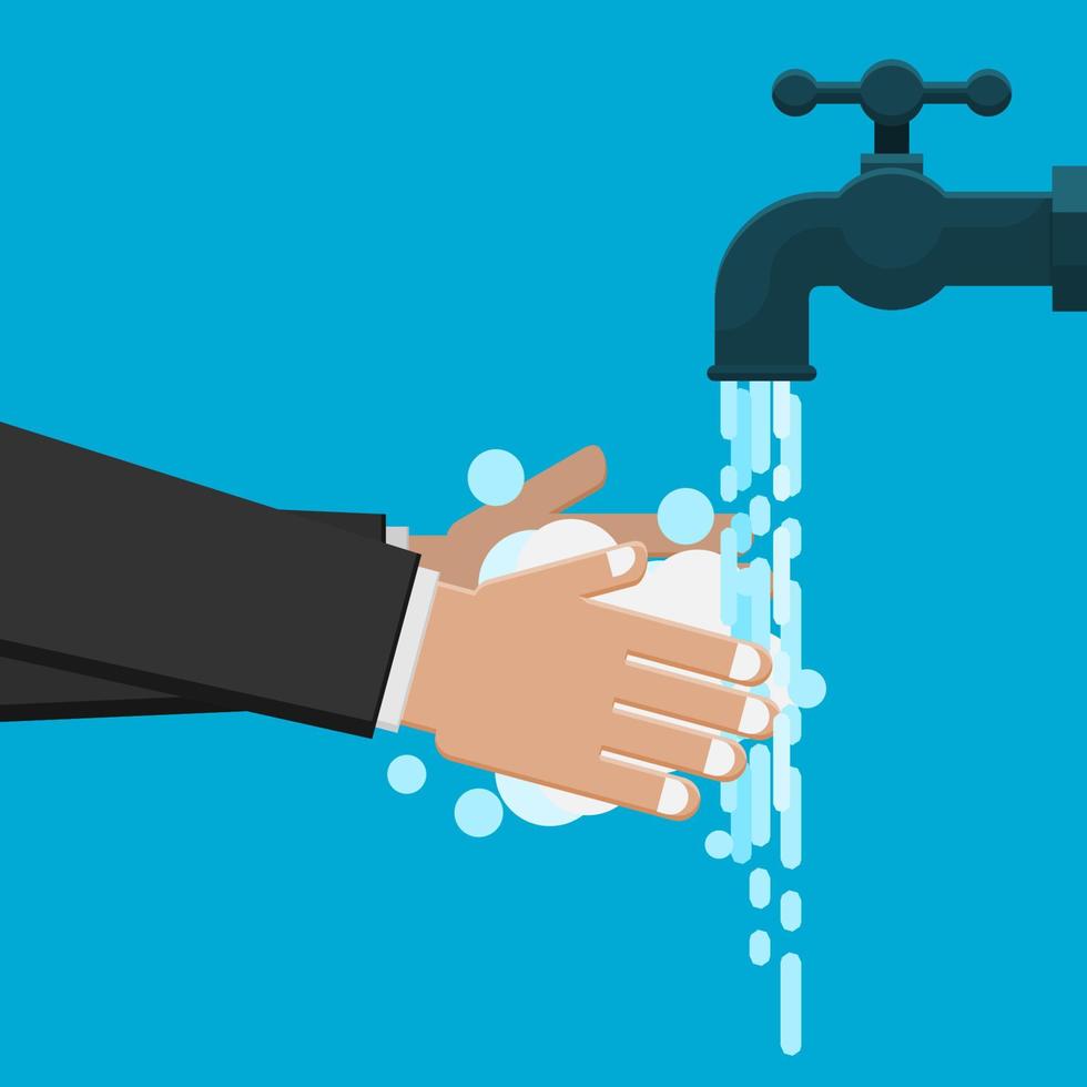 Editable Washing Hands with Foaming Soap under Faucet Vector Illustration for Artwork Element of Healthcare and Medical Related Design