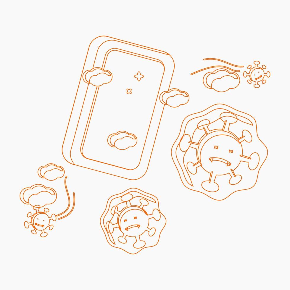 Editable Vector Illustration of Bar Soap Work Against Coronavirus in Outline Style for Artwork Element of Healthcare and Medical Related Design
