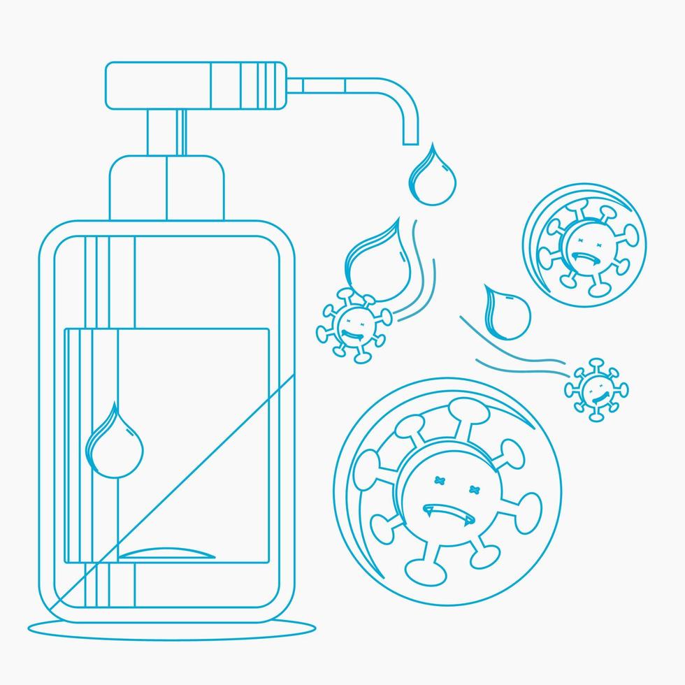 Editable Vector Illustration of Hand Sanitizer Work Against Coronavirus in Outline Style for Artwork Element of Healthcare and Medical Related Design