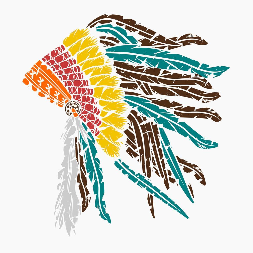 Editable Isolated Side View Native American Headdress Vector Illustration in Brush Strokes Style for Traditional Culture and History Related Design