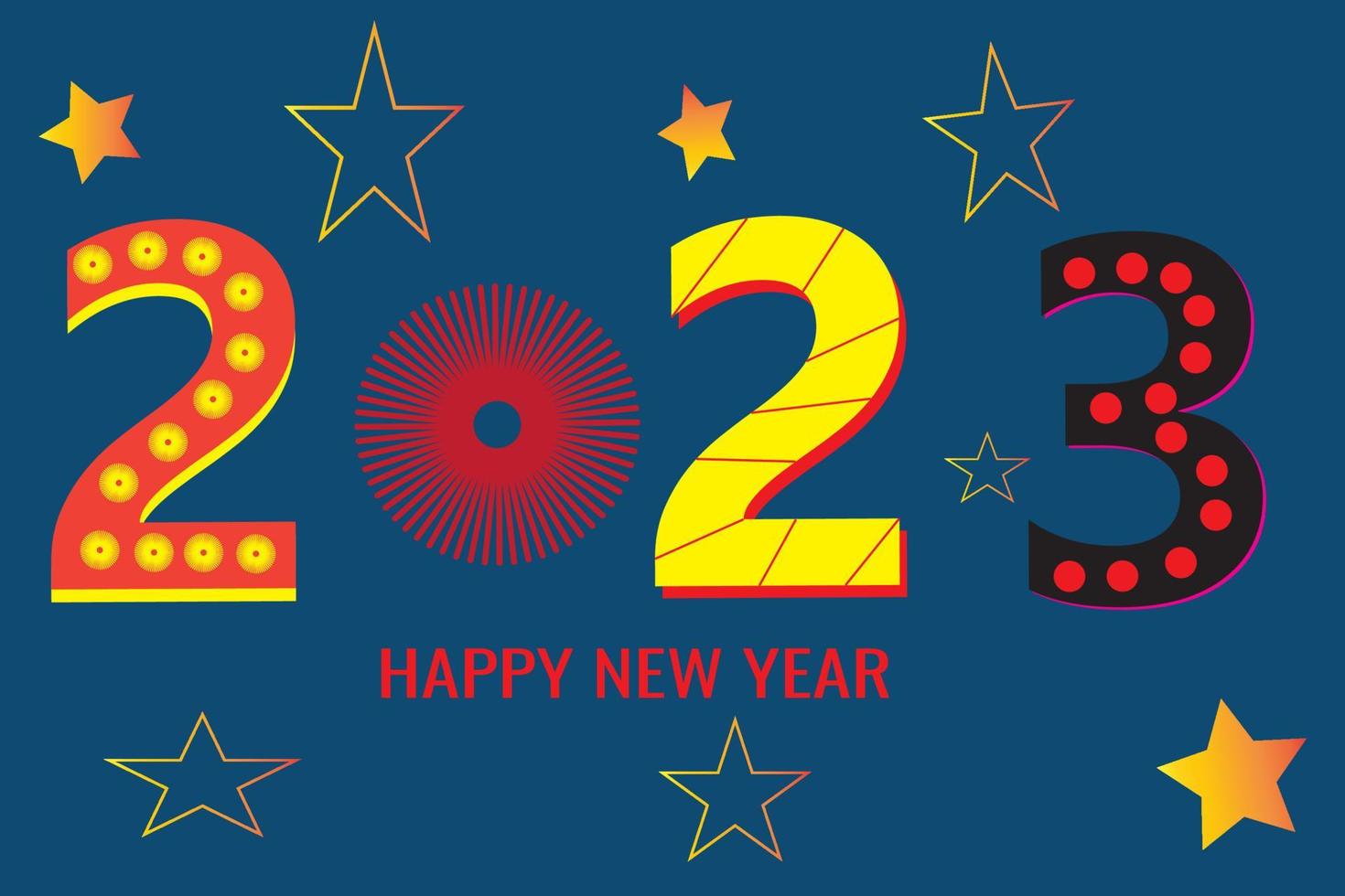 blue background happy new year 2023 and star icon. vector