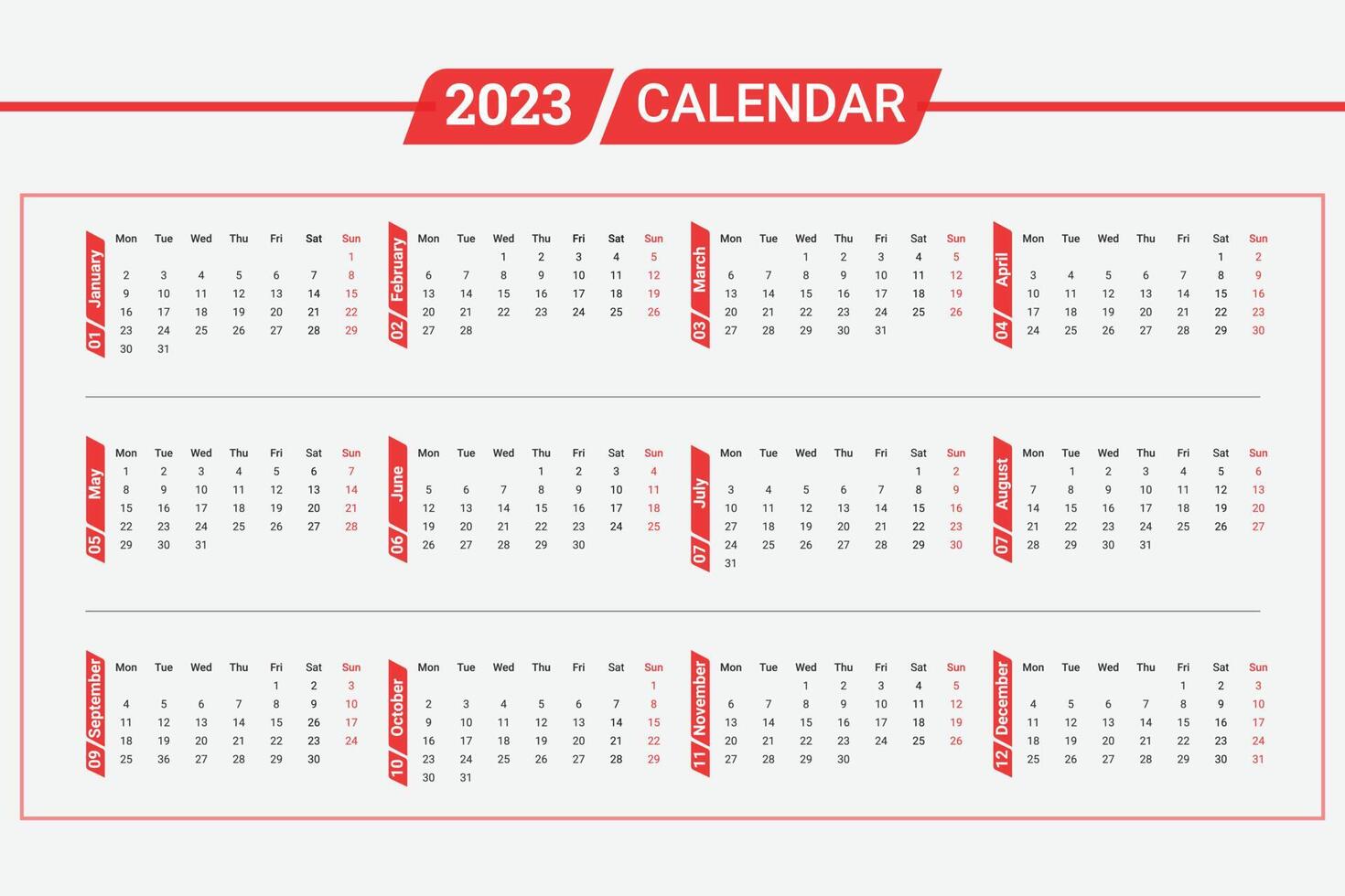 2023 new year clean calendar template vector