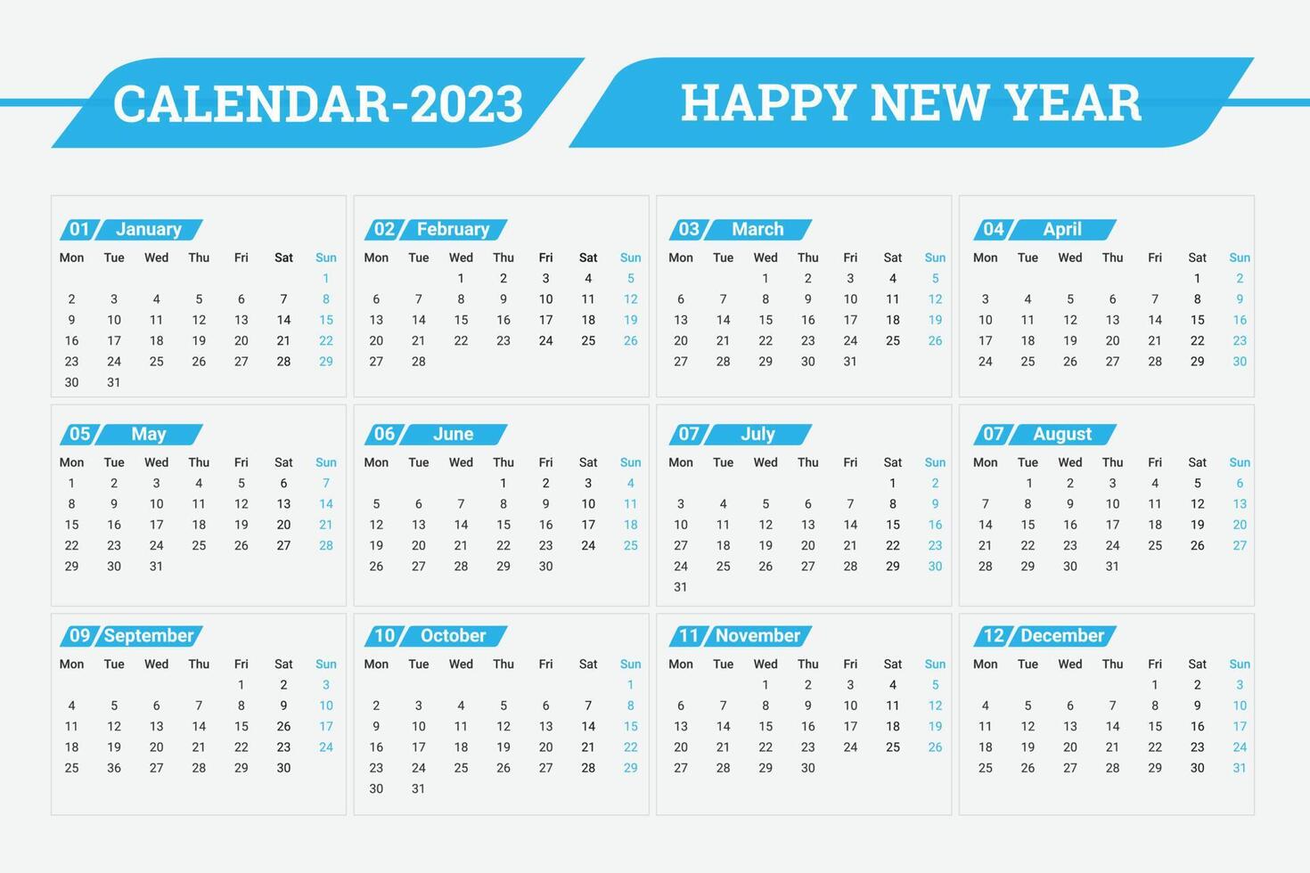 plantilla de calendario limpio de año nuevo 2023 vector