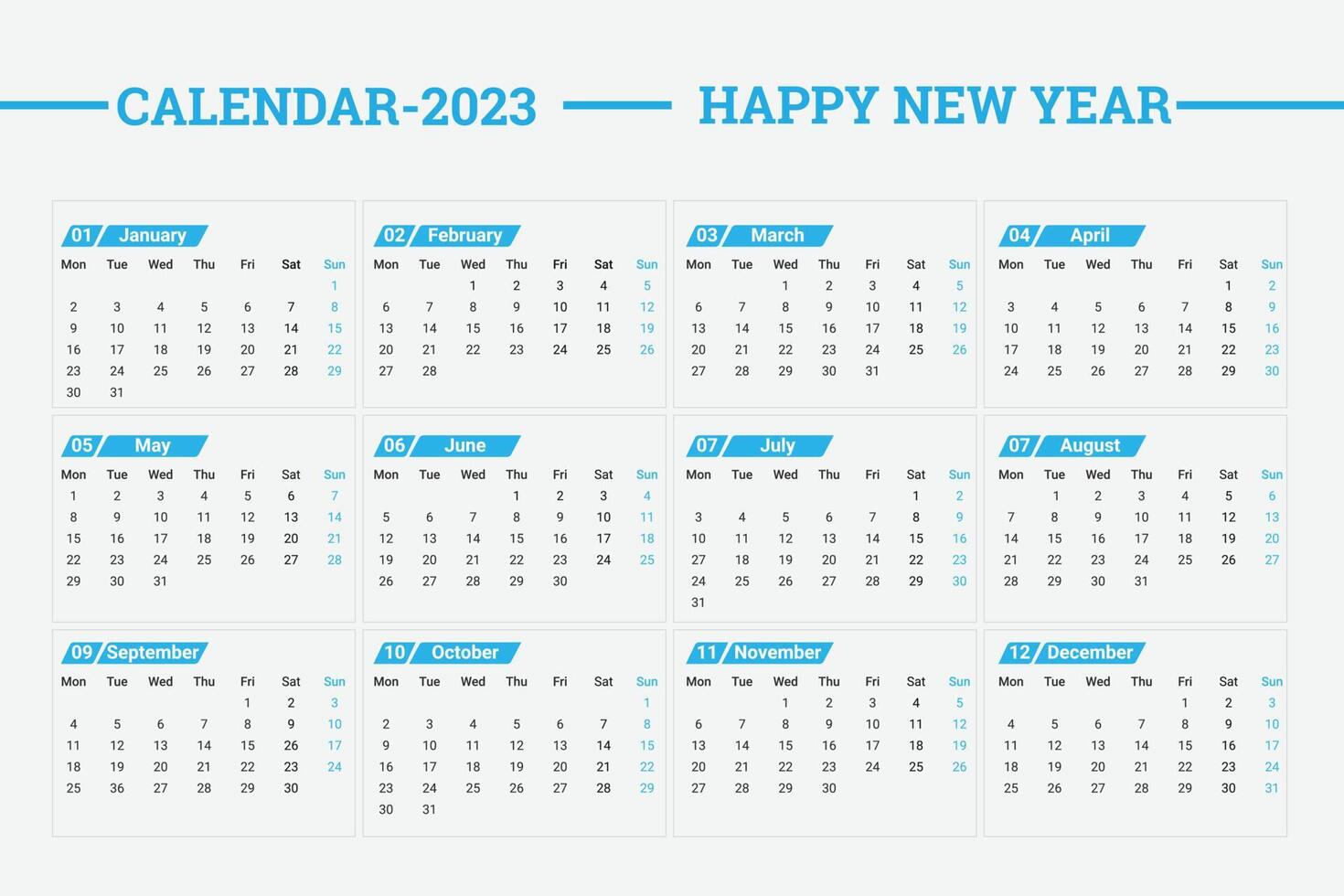 2023 new year clean calendar template vector
