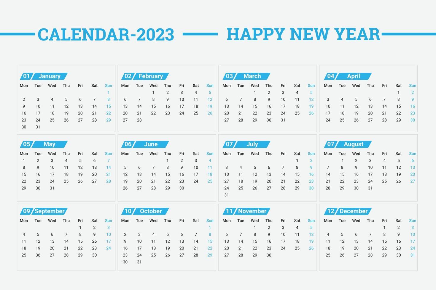 plantilla de calendario limpio de año nuevo 2023 vector