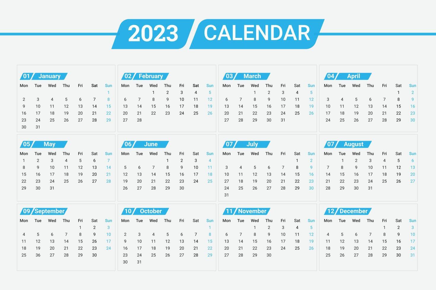 2023 new year clean calendar template vector