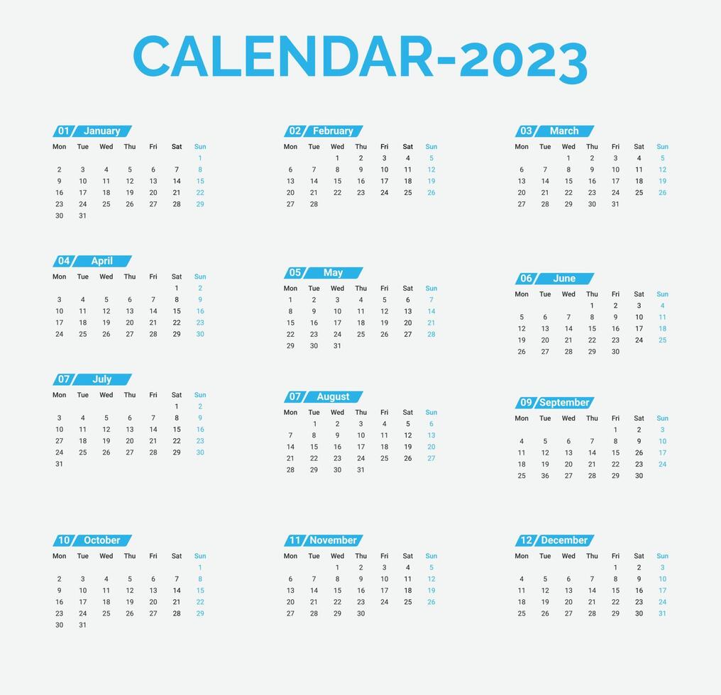 2023 new year clean calendar template vector