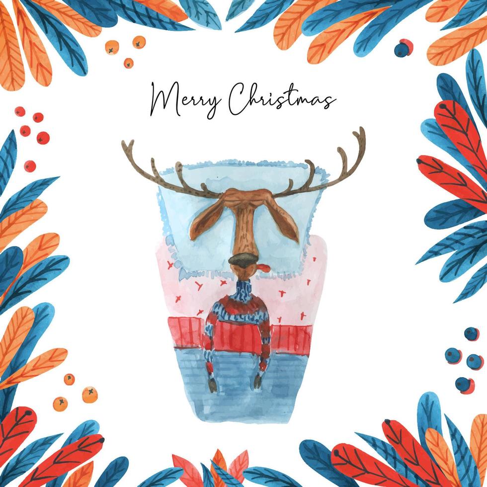 Christmas watercolor illustration with dreaming deer vector