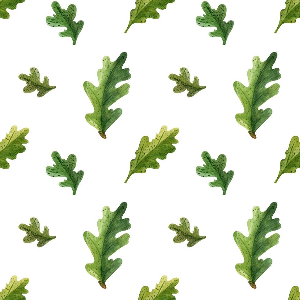 Green Oak Leaves watercolor seamless pattern vector