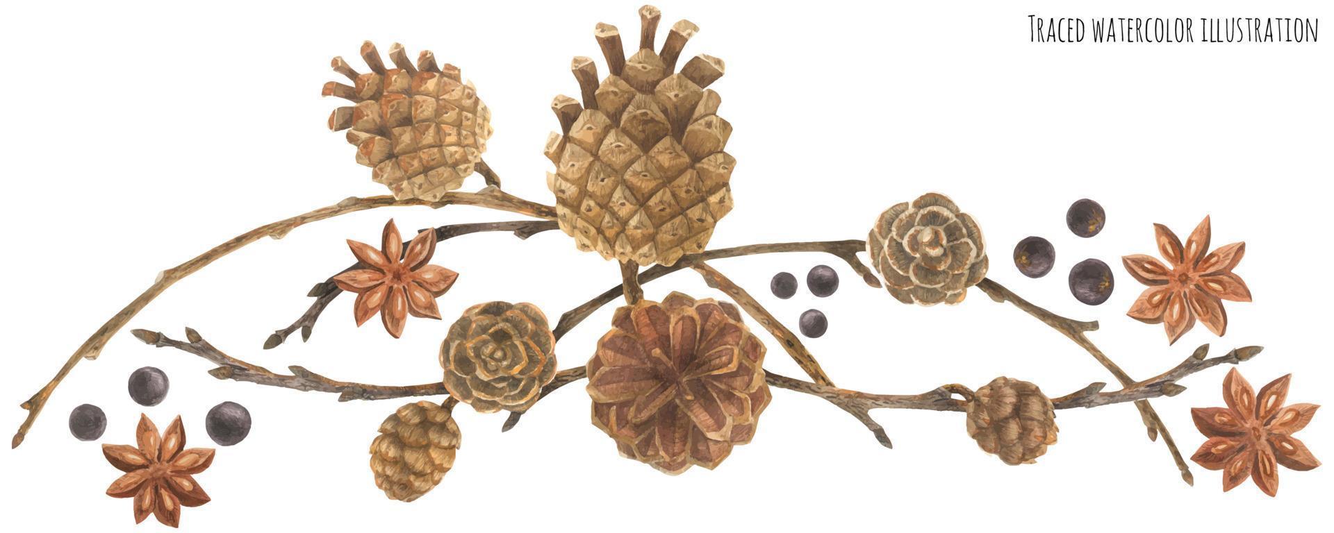 Winter Forest garland with cones and branches vector