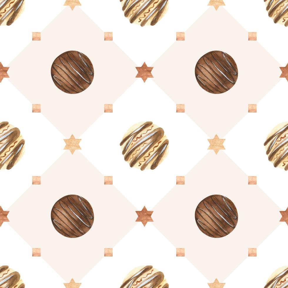 Sweet Christmas watercolor pattern with chocolate candies vector