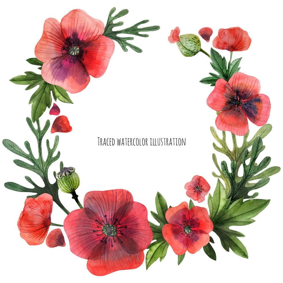 Red poppies wreath vector
