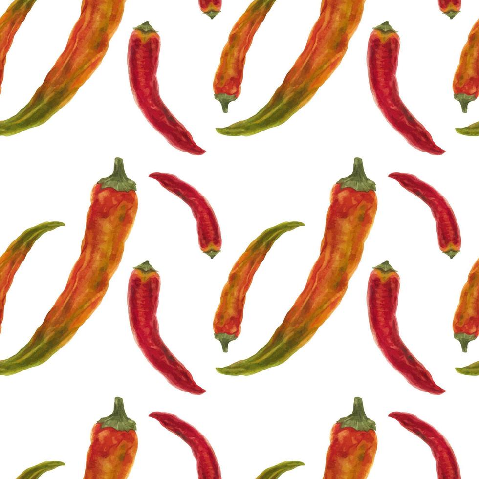 Red and orange chili peppers seamless pattern vector