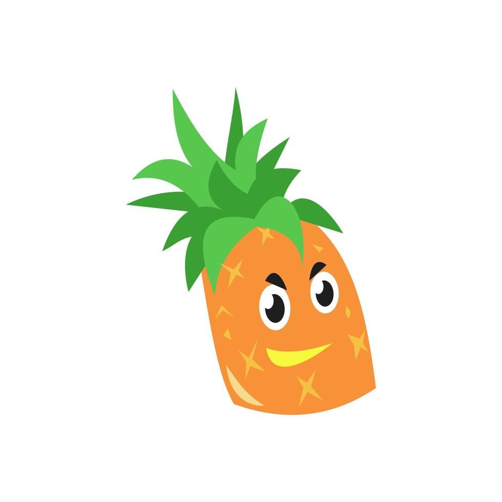 lindo personaje de fruta de piña. Aislado en un fondo blanco. adecuado para mascota, libro infantil, icono, diseño de camisetas, etc. fruta, comida, vegetariano, concepto de salud. ilustración de diseño de vector plano