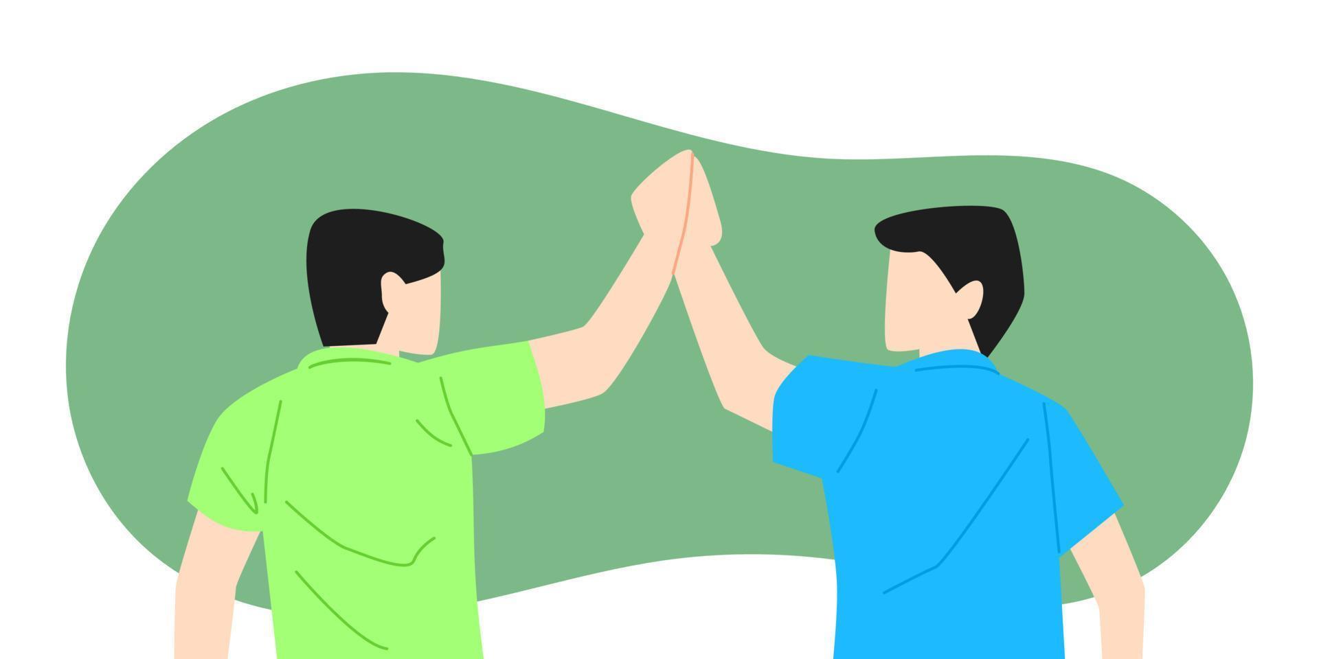 two boys high-fived each other. the concept of friendship, best friend, intimacy, relationship, etc. flat vector illustration