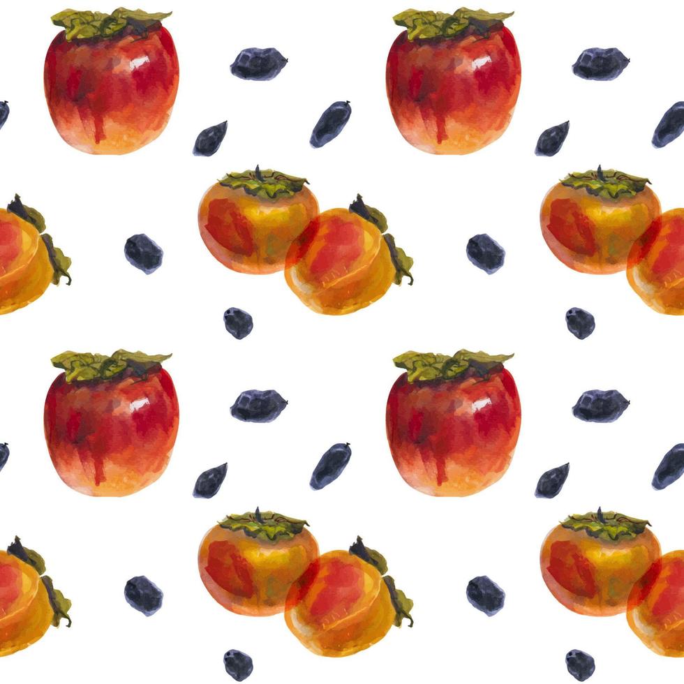 Winter persimmon fruits on a white, watercolor seamless pattern vector
