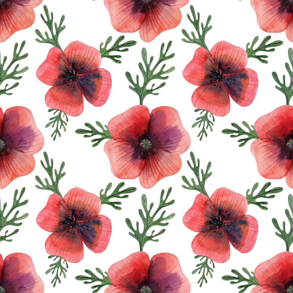 Meadow Red Poppy seamless pattern vector