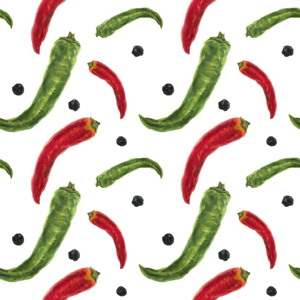 Red and green chili peppers seamless pattern vector