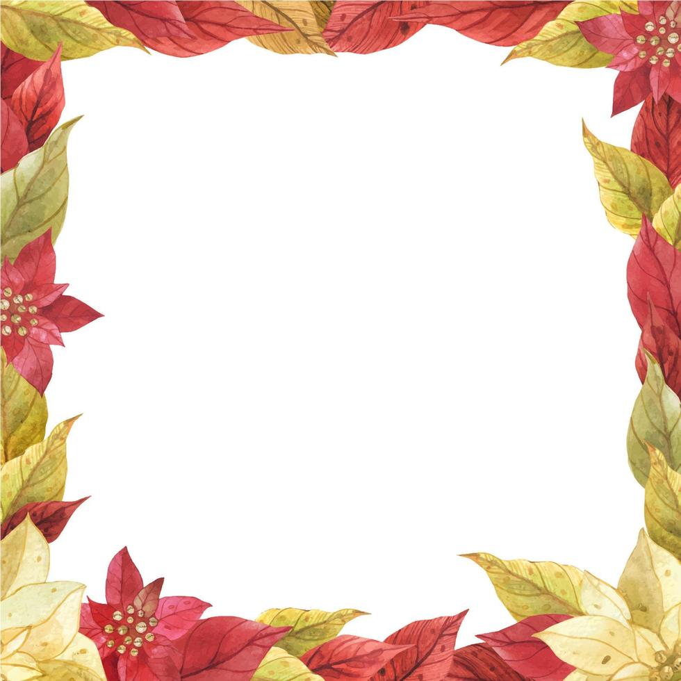 marco de flor de pascua de oro rojo vector