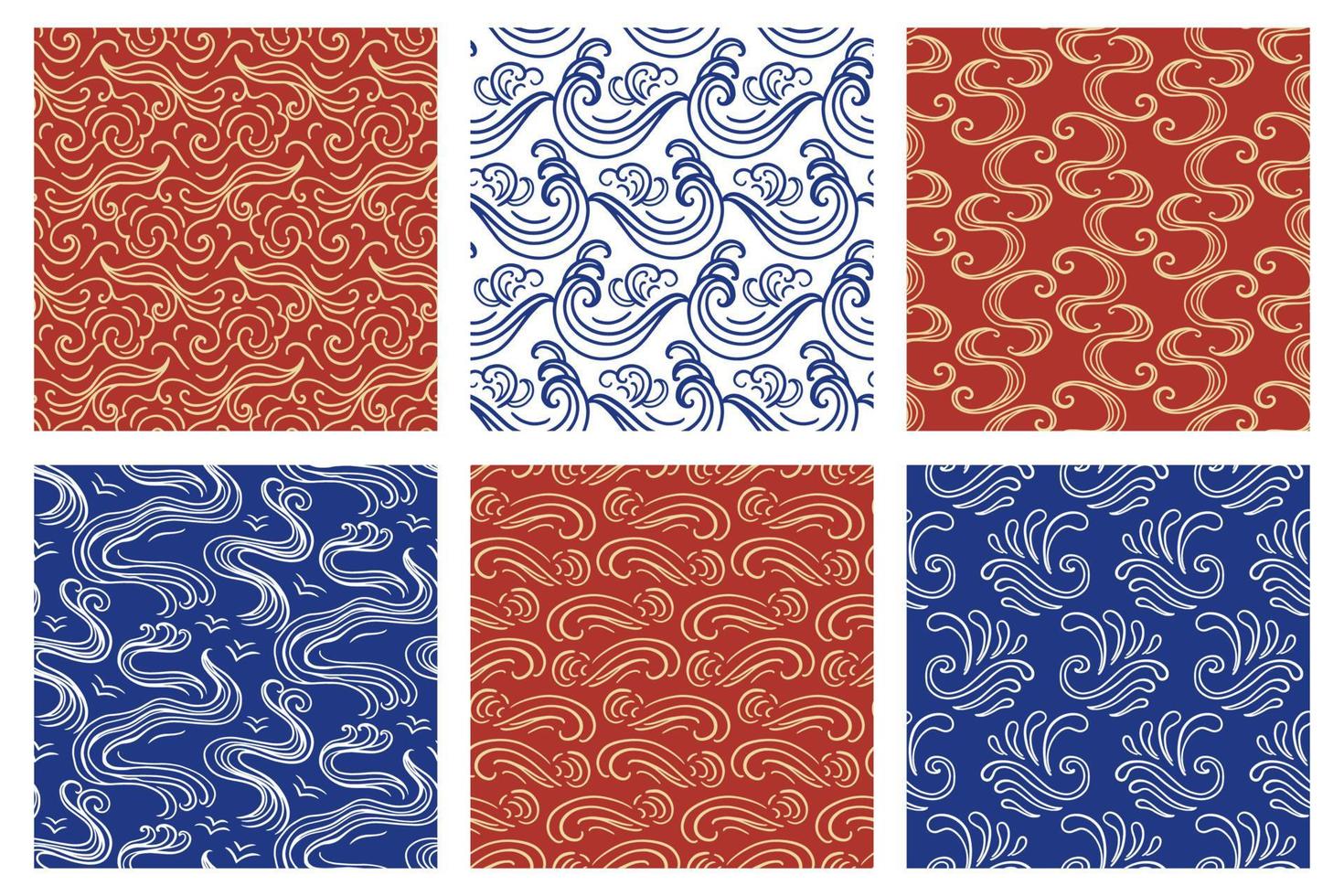 Japanese, Chinese seamless patterns set. Traditional ornament backgrounds vector