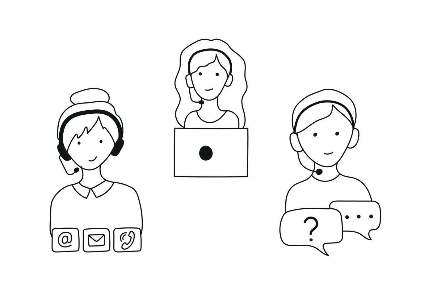 Hand drawn vector illustration tech support employee, operator.