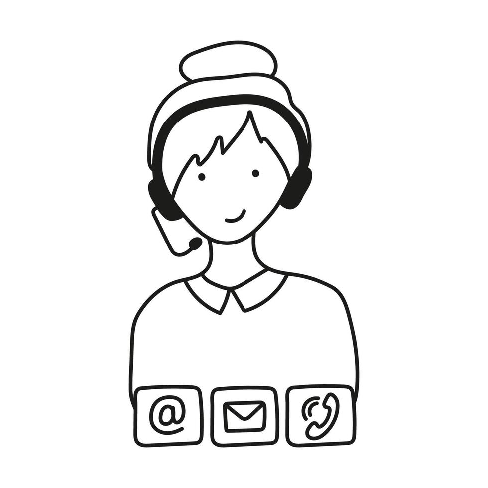 Hand drawn vector illustration tech support employee, operator.