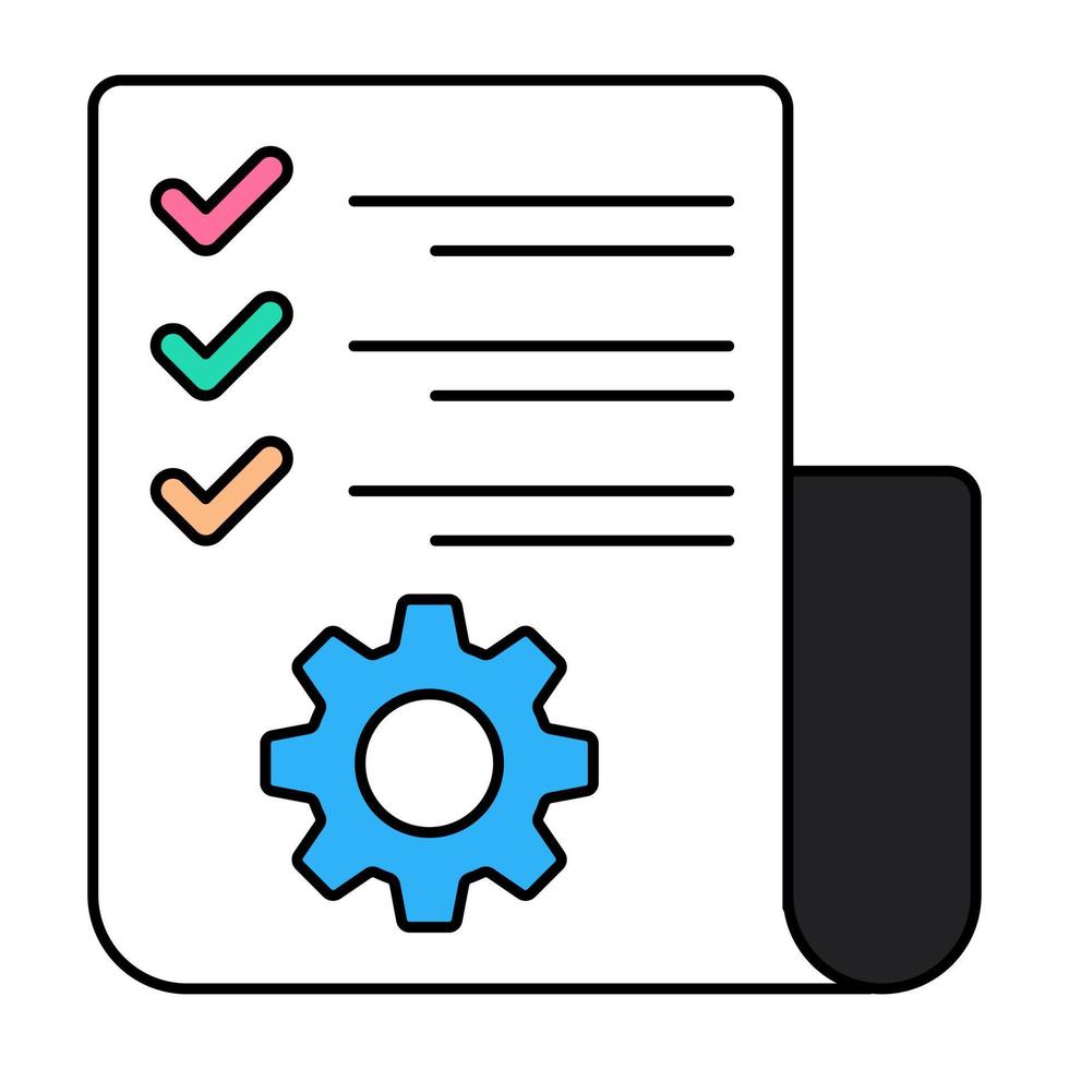 Paper with tick mark and gear showcasing list management icon vector