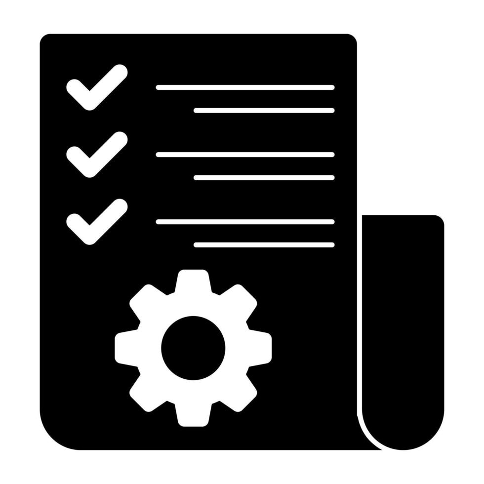 Paper with tick mark and gear showcasing list management icon vector