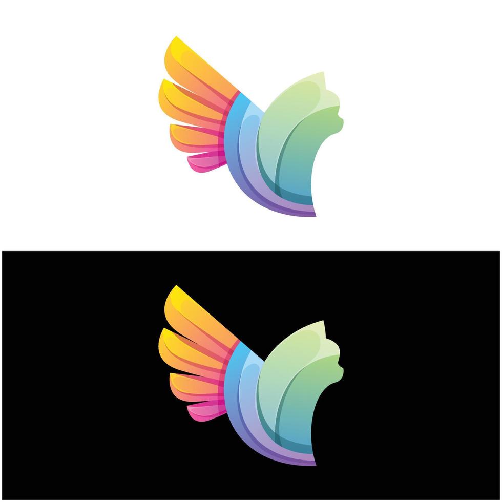 Vector logo illustration cat wing  gradient colorful style