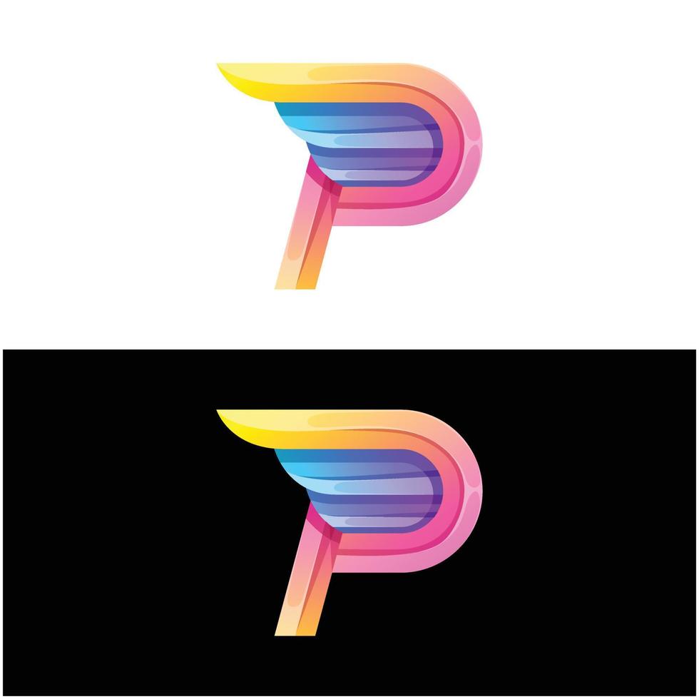vector logo ilustración letra p ala degradado estilo colorido