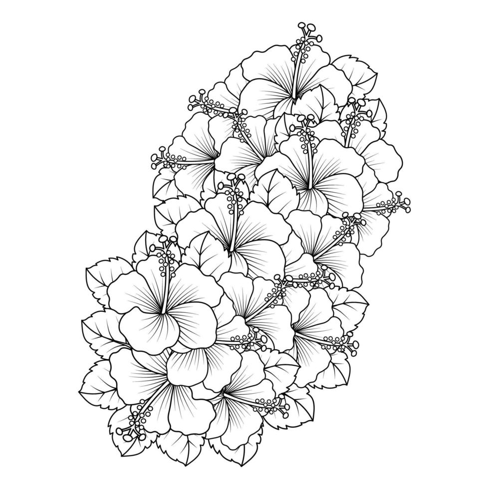 rose of sharon flower coloring page illustration with line art stroke of black and white hand drawn vector