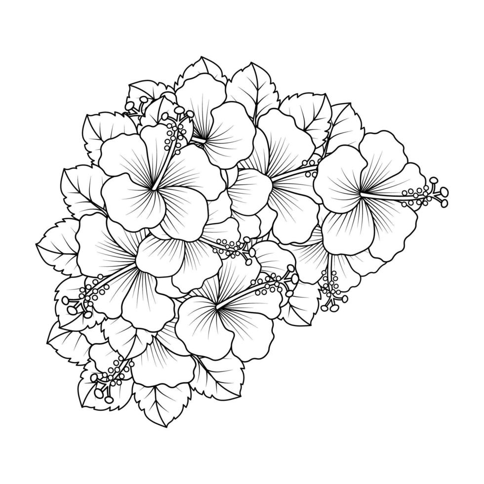rose of sharon flower coloring page illustration with line art stroke of black and white hand drawn vector