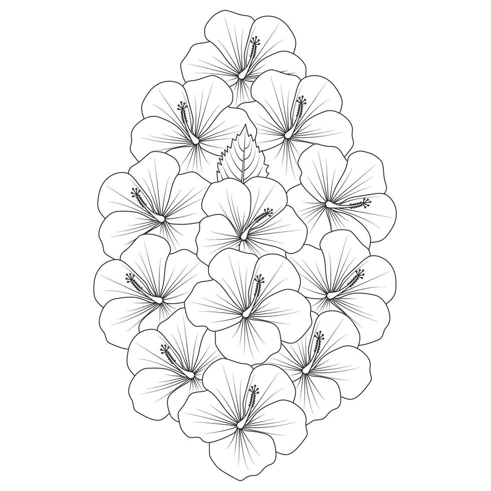 rose of sharon flower coloring page illustration with line art stroke of black and white hand drawn vector