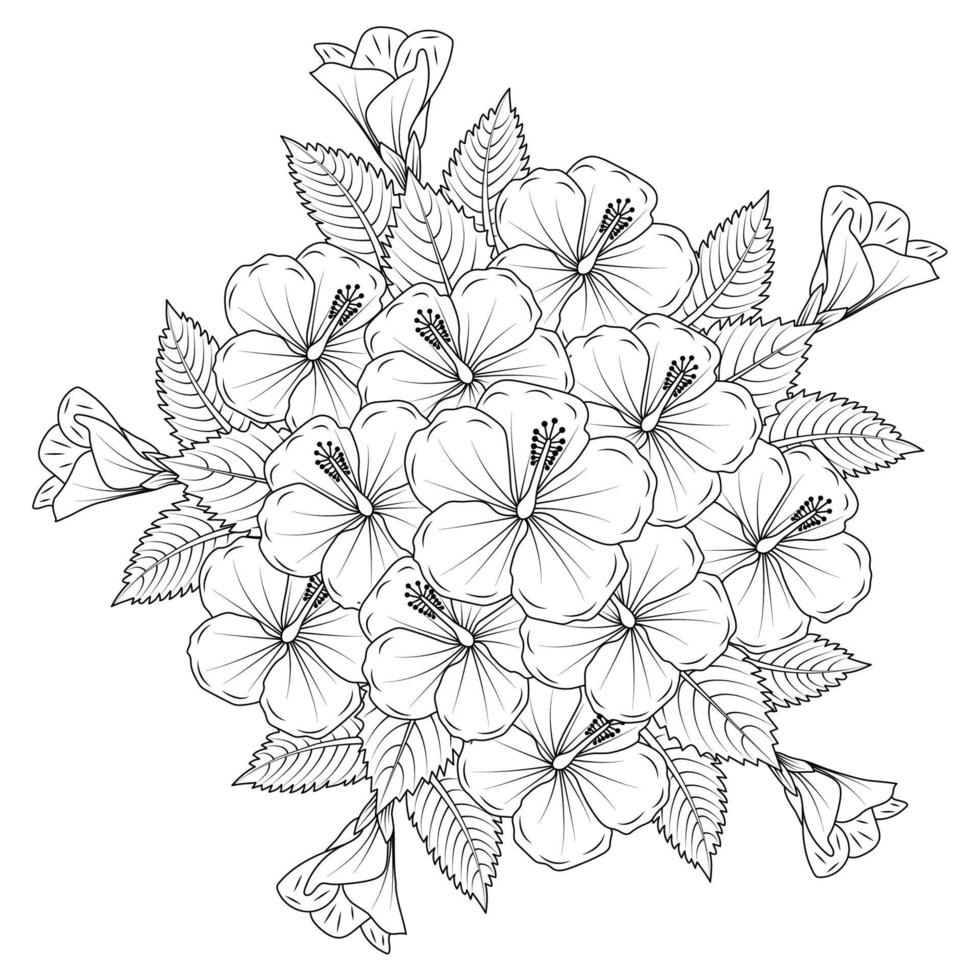 rose of sharon flower coloring page illustration with line art stroke of black and white hand drawn vector